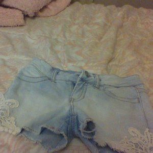 Denim lace shorts